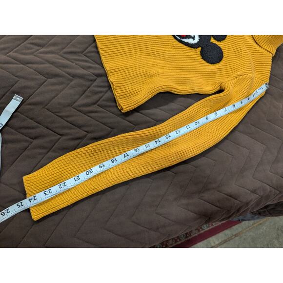 Junior size gold Mickey Mouse turtle neck knit varsity style sweater, Forever 21 - Picture 9 of 11